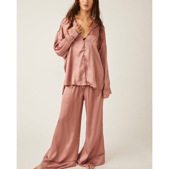 FREE PEOPLE Dreamy Days Solid PJ Set / Smoke Rose - Picture 1 of 10